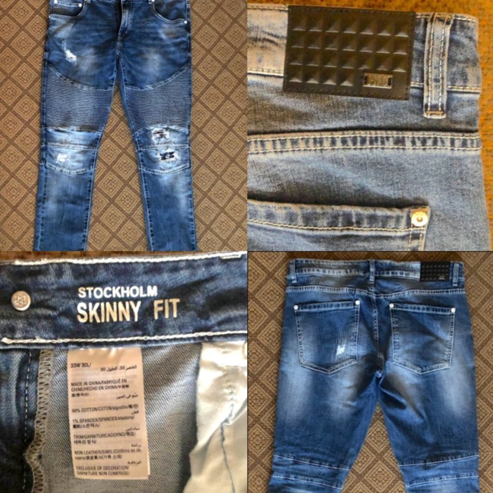 Distressed SKINNY FIT Denim Jeans with Stretch. 33W / 30L